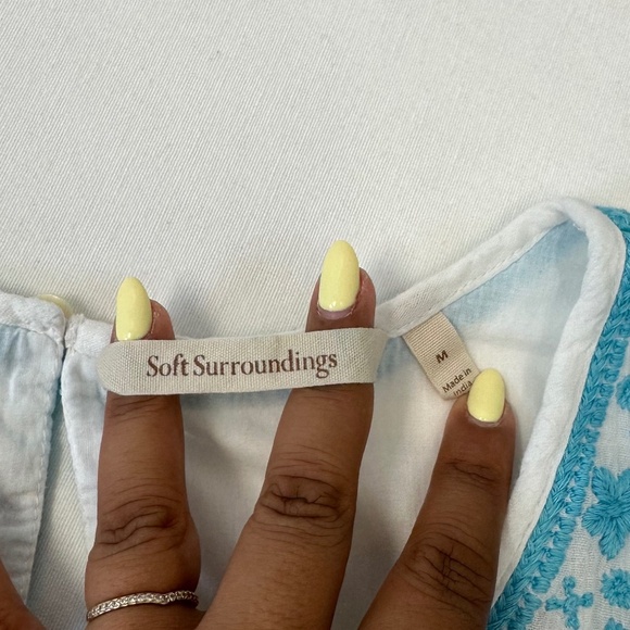 Soft Surroundings White with Blue Embroidered Juniper Dress S:Medium - Picture 8 of 10